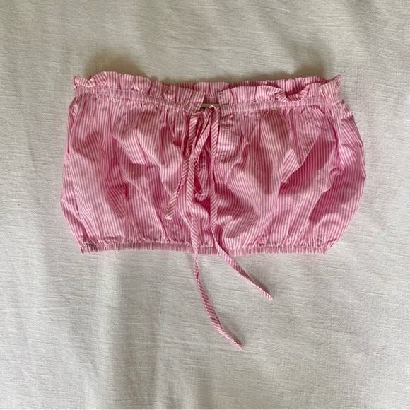 Strapless Pink Striped Crop Top - Picture 3 of 6